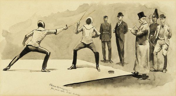 1-fencing-at-dickels-academy-frederic-remington